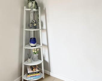Corner Ladder Shelving Unit, 5-Tier Wood Bookshelf with Storage for Bedroom