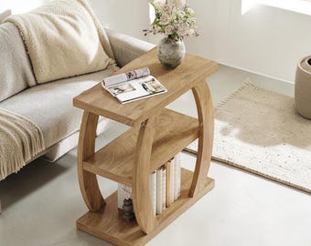 Farmhouse Wood Nightstand, Narrow Bedside Table with Storage Shelf, Small Spaces