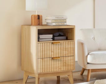 Bedside Cabinet with 2 Drawers, Wooden Nightstand for Bedroom, Small Space