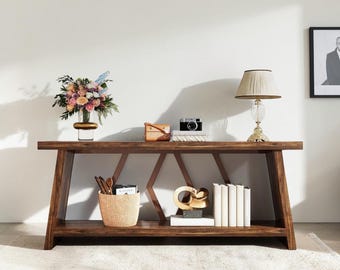 Narrow Wood Console Table with Storage, 180cm Behind Sofa Table for Entryway, Hallway