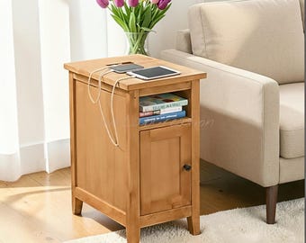 Side Table with Charging Station, Smart Nightstand with USB Ports for Bedroom