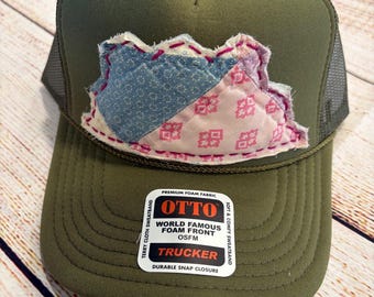 Boho Trucker Hats with Antique Quilt Patchwork