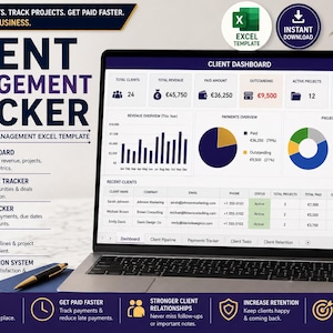 Client Management Tracker Excel Template | CRM Dashboard, Payments Tracker, Client Pipeline & Project Management Spreadsheet