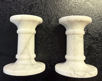 Vintage White Marble Candle Holders set of 2