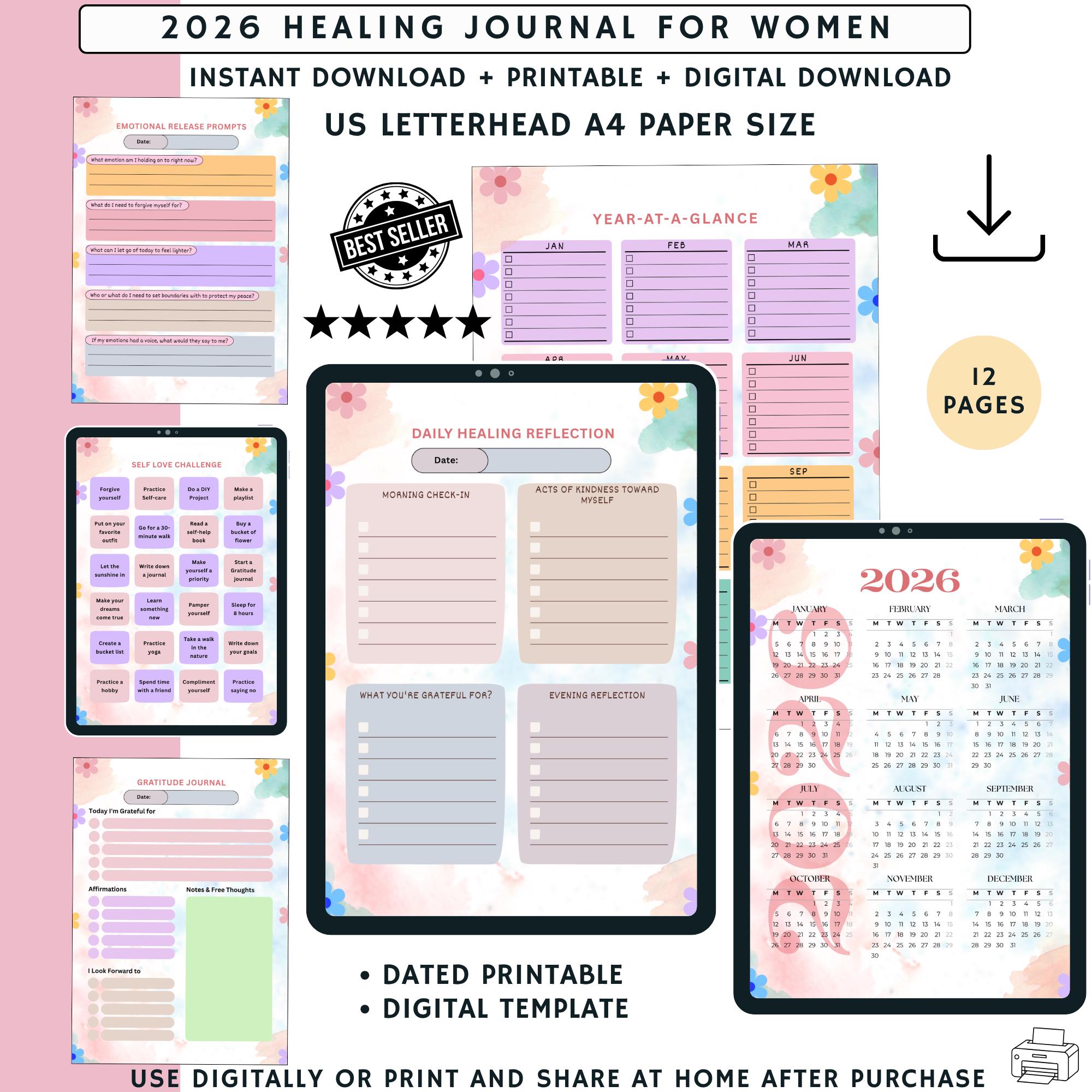 2026 Healing Journal for Women, Self-Care Planner (Digital Download)