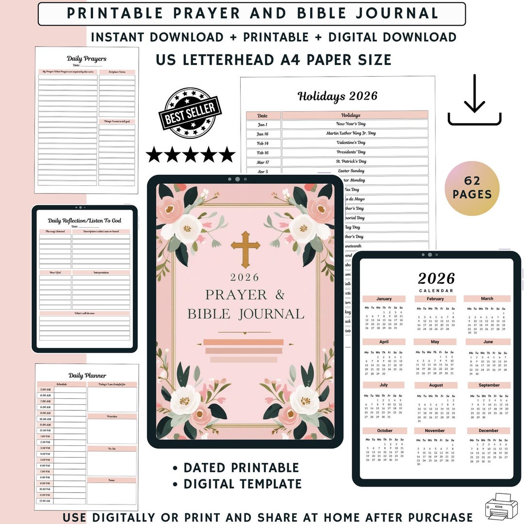 2026 Prayer Bible Journal Printable, Christian Devotional Planner ...