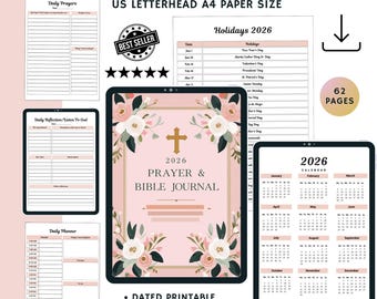 2026 Prayer Bible Journal Printable, Christian Devotional Planner (Digital Download)