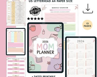 2026 moederplanner afdrukbaar, dagelijks wekelijks maandelijks organisator (digitale download)