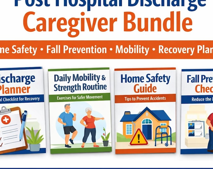 Post Hospital Discharge Caregiver Bundle | Planner, Home Safety, Fall Prevention & Mobility Exercises PDF