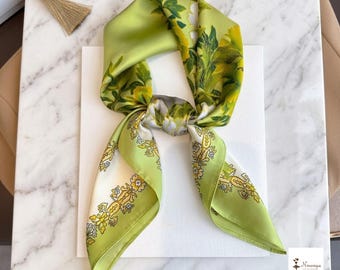 Damen quadratischer Modeschal, bedrucktes Kopftuch, Haarwickel, Halstuch, leichtes Bandana, Geschenk für sie
