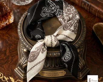 Foulard quadrato stampato per donna, leggero, ideale come fascia per il collo, bandana per capelli, foulard da borsetta, un regalo elegante per lei.