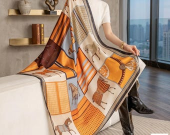Vintage Pferde Druck Quadrat Schal, Satin Gefühl Schal Wrap, Elegante Kopf Bandana (90 x 90 cm)
