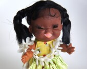 1960 39 s laughing Hula Baby Doll On Cork Fishing float base with mini beach scene. Dashboard Hawaiian Hawaiiana Tiki