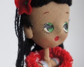 1960 s Posable Fabric Hula Doll 8 quot Big Eyes Dashboard Vintage Hawaiian Hula Dancer Pinup Hawaiiana Mod