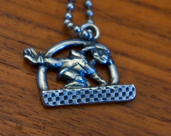 Vintage 80's "Half Pipe" Snowboarding Pendant Necklace or keychain charm.