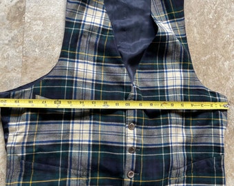 1960 s Vintage Blue Green Plaid Tartan Waistcoat Vest Viyella by Henry Charles Great Britain UK size 44 Chest 40 inches Wool Cotton
