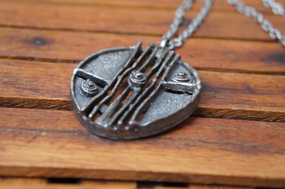 Modernist Pewter Pendant and Chain Mid CenturyJew… - image 4