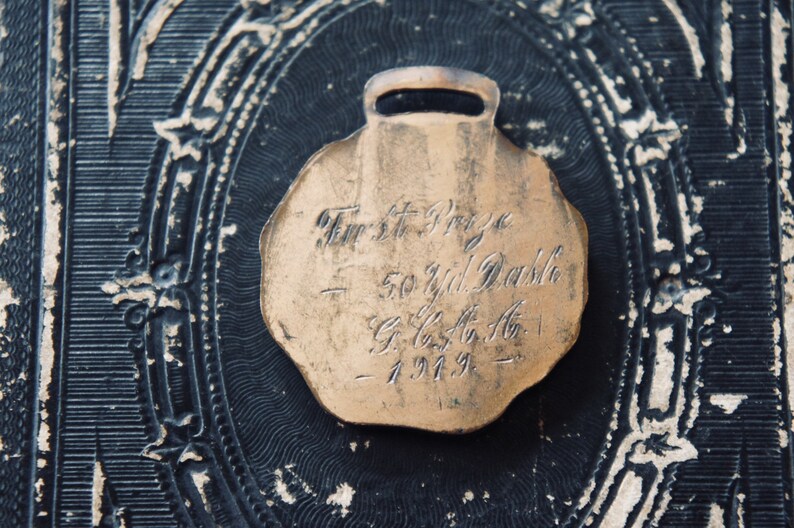 Antique 1919 First Prize Gold Medal 50 Yard Dash Track /& Field G.C.A.A Athletic Exonumia Vintage Sports Numismatic