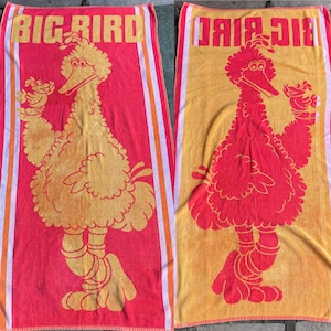 Fantastic & RARE Vintage 1970’s Big Bird Little Bird Damask Reversible Beach Towel Muppets, Sesame Street, Jim Henson Puppet,
