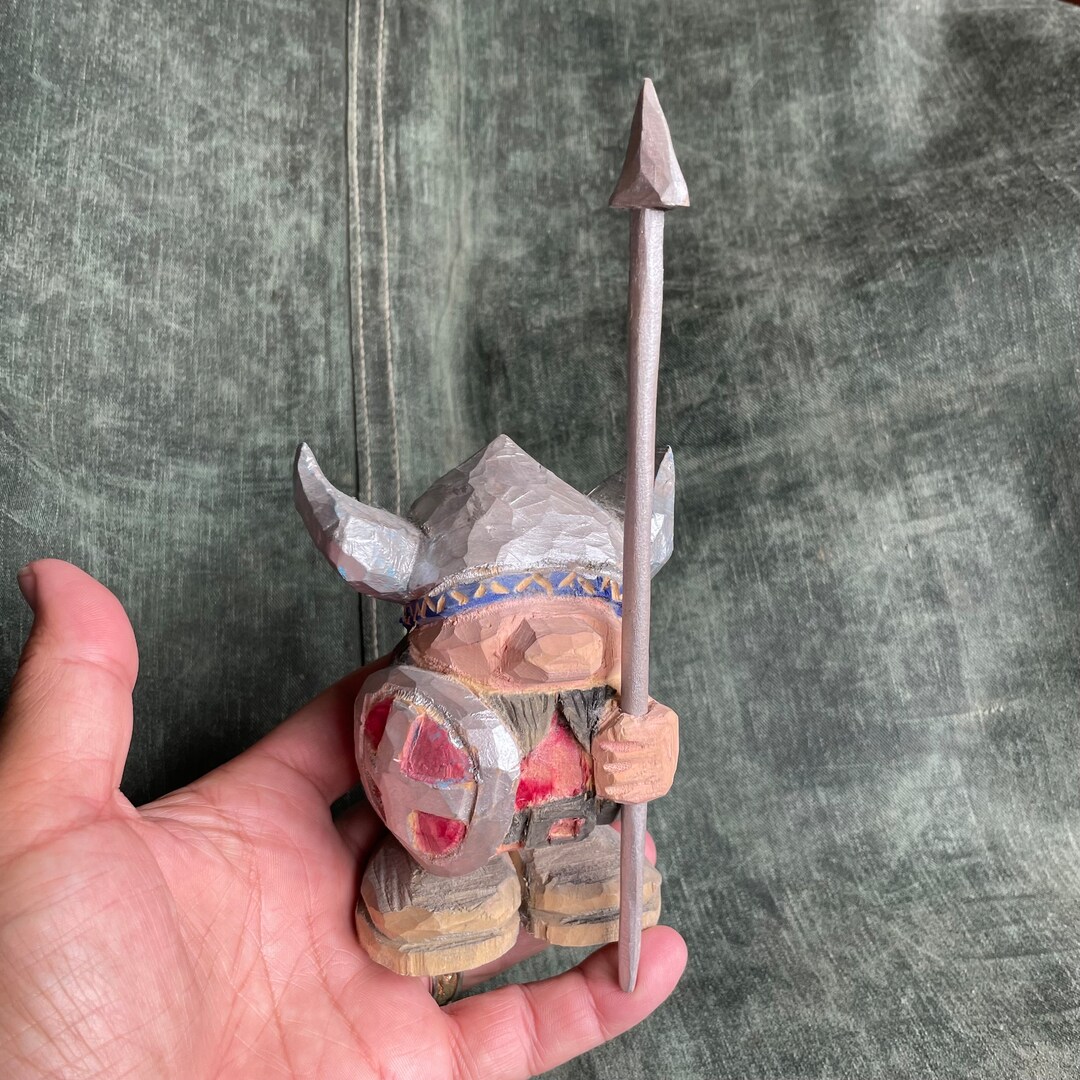 Henning Style Carved Wood VIKING Figurine With Spear and Sheild by Artist Paul Hedlund, Nordic