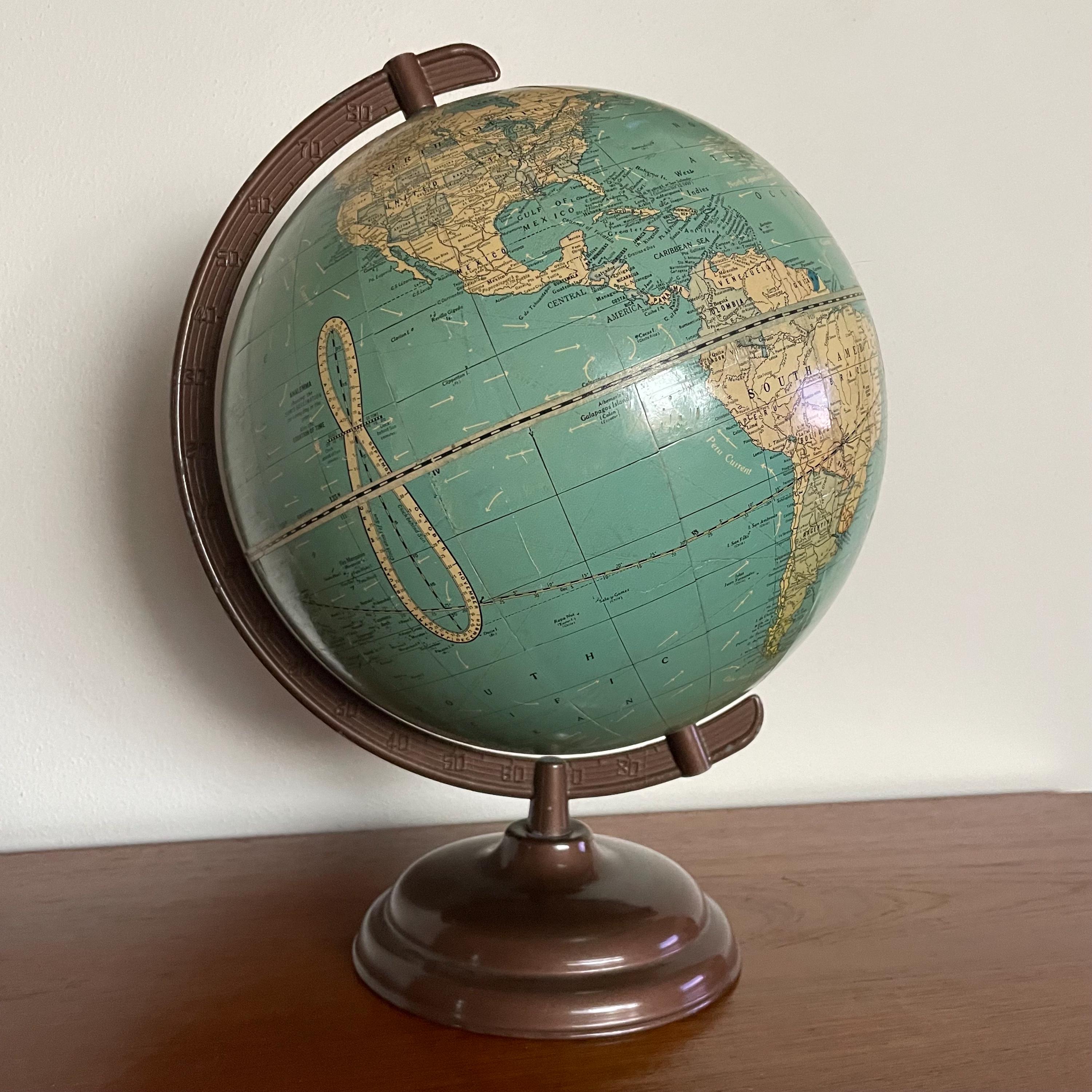 洋楽 DETERMINATIONS TOP OF THE WORLD Rare 1948 Cram's Universal Terrestrial Globe, No. 105