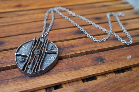 Modernist Pewter Pendant and Chain Mid CenturyJew… - image 2