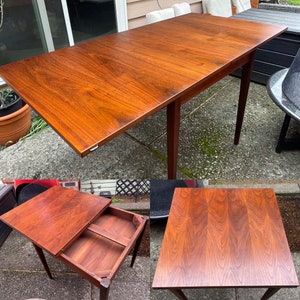 Phenomenal Mid Century Walnut Flip Top Expandable Dining / Game Table with internal storage, Danish modern, 1960’s, convertible, folding