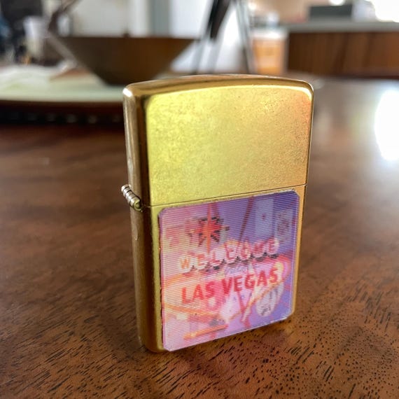 タバコグッズ zippo Las Vegas Vintage Las Vegas Zippo Lighter: Lenticular Illusion, Gold Tone - Etsy