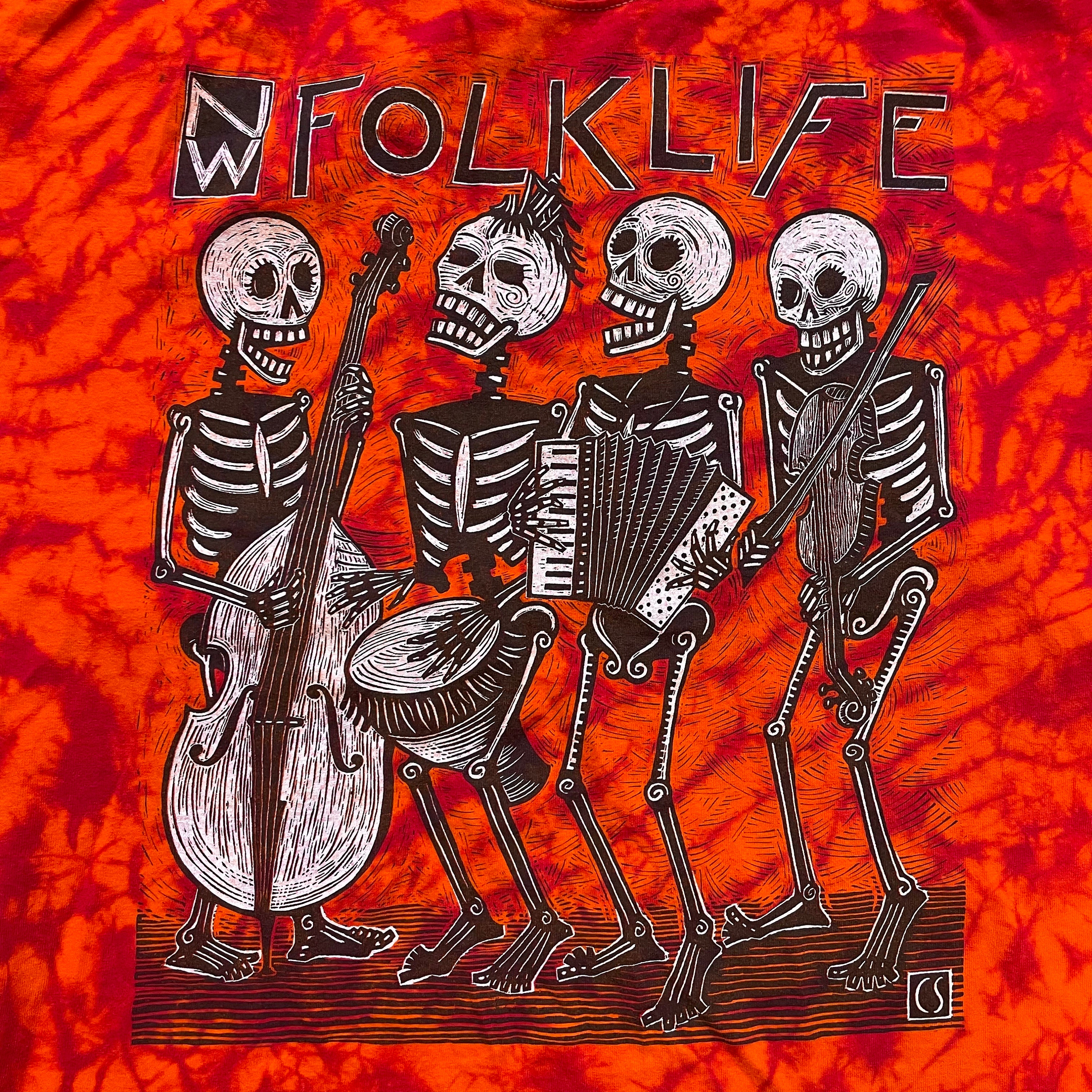 Rare Vintage 90's Carl Smool Tie Dye Skeleton Band Northwest