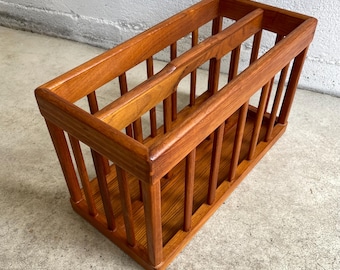 Solid Teak Magazine Rack or Vinyl Record Storage - Mid Century Minimalist Danish Modern Organic Modernism - Goodwood. 18 inch