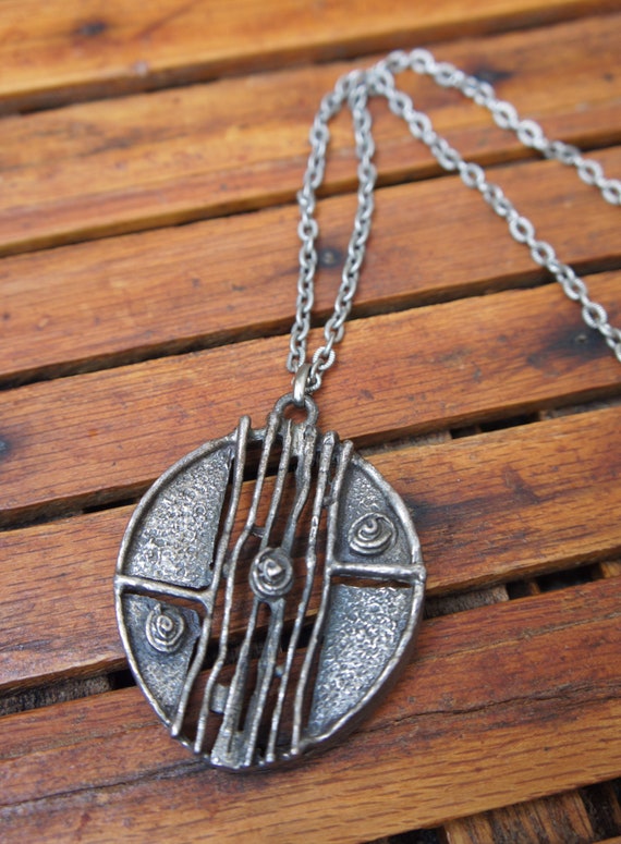 Modernist Pewter Pendant and Chain Mid CenturyJew… - image 8