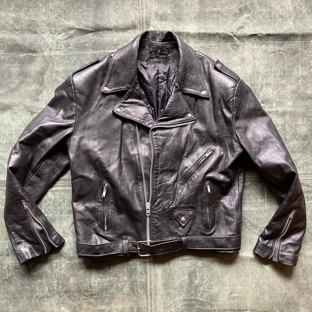 Vintage 1980s Black Leather Perfecto Style Motorcycle Jacket, Size L ...