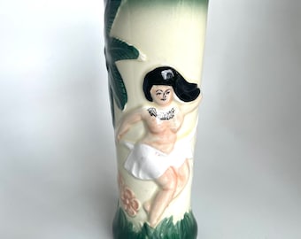 Mid Century Sneaky Tiki Harvey's Lake Tahoe Topless Hula Dancer Tiki Bar Ceramic Cocktail Mug, Sail with Harvey’s, pin-up, Hawaiiana,