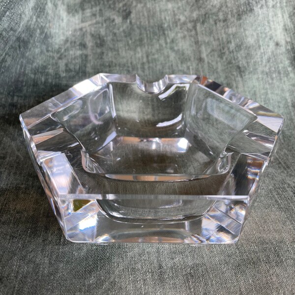 Mid Century Gem Cut Art Crystal Ashtray by Kusak Art Cut Crystal Czechoslovakia-  Cubist Cigar Ashtray gem jewel Cut HEXAGONAL