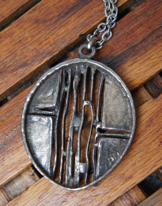 Modernist Pewter Pendant and Chain Mid CenturyJew… - image 3