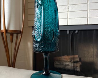 Rare “Copper Blue” Turquoise Mid-Century Wayne Husted Stelvia Antigua Glass Vase, 1963, Italy, Italian Modernist