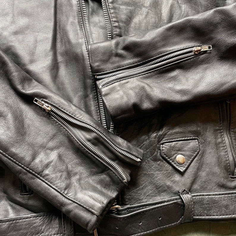 Vintage 1980s Black Leather Perfecto Style Motorcycle Jacket - Etsy