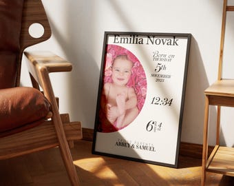 Personalized Baby Birth Stats Poster • Custom Newborn Announcement Print • Baby Name Sign • Nursery Decor