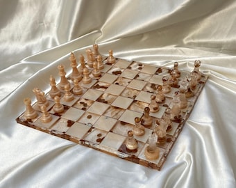 Coffee Resin Chess Set – Handmade Epoxy Board (12x12in)
