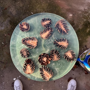 Handcrafted Epoxy Side Table | Pine Cone Resin Accent Table