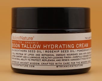 Grass-Fed Bison Tallow Face Cream | Organic Hydrating Moisturizer | Complete Skin Nutrition with Vitamins & Omegas | 1.7oz