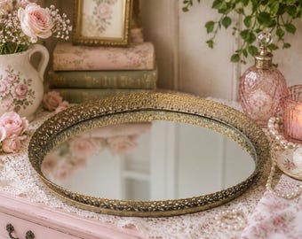 Vintage Messing Filigree gespiegelt Waschtisch Tablett | Hollywood Regency Parfüm Display