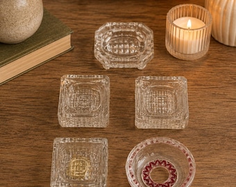 Vintage Glass Salt Cellar Set – Pressed Glass Open Salt Dishes – Retro Crystal Salt Cellars – Cottagecore Table Decor – Set of 6