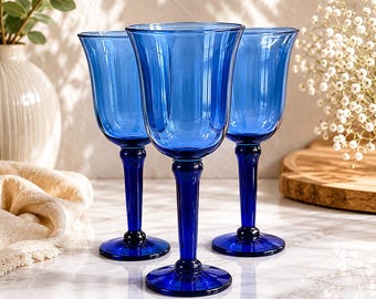 Copas de cristal azul vintage – Juego de 3