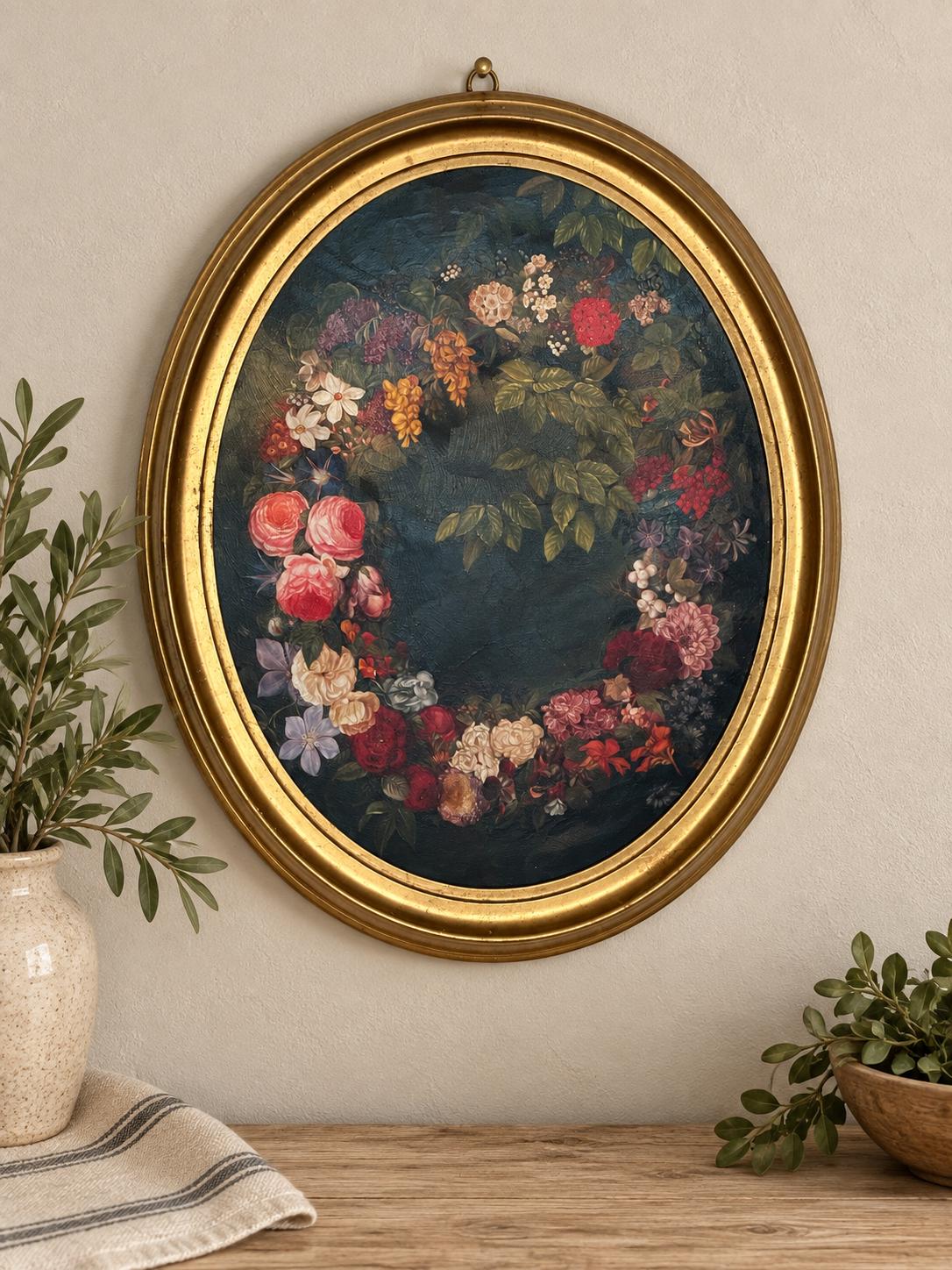 Antique Floral Painting Oval - Etsy