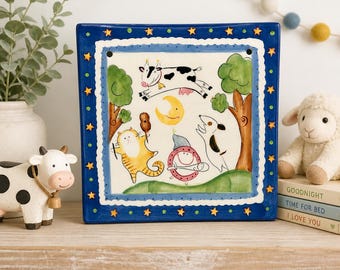 Vintage Bauernhof Wohn Dekor | Kuh-Jumping Moon-Keramik-Fliese, Mesa International
