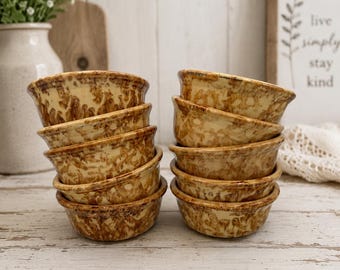 Conjunto de 10 Tigelas Vintage USA 196 em Cerâmica Esponjosa Marrom | Tigelas de Sobremesa de 12,7 cm com Esmalte Mocha | Cozinha Rústica Estilo Cottagecore