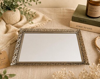 Vintage Ornate Vanity Mirror Tray – Cottagecore Jewelry & Perfume Display