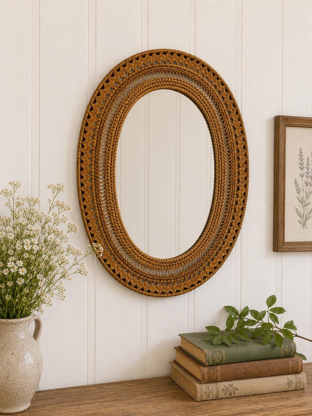 鏡 Vintage Rattern Mirror Vintage Rattan Mirror - Etsy