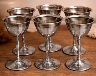 Juego de 6 copas vintage de acero inoxidable cromado con tallo – Copas de bar/postre de mediados de siglo